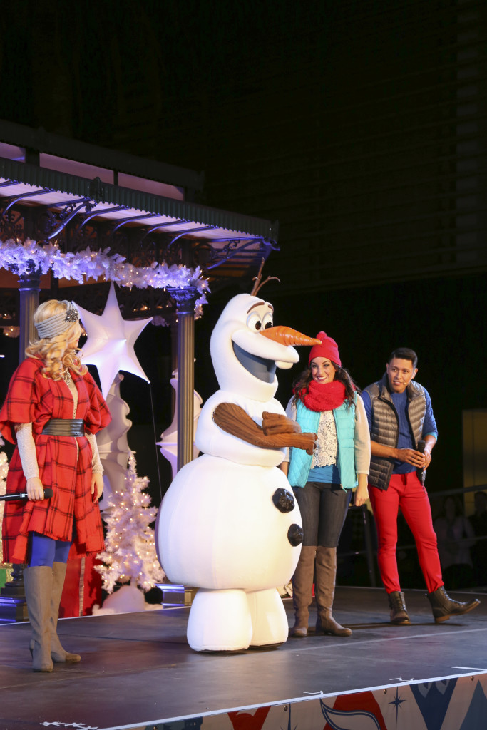 Olaf on stage during Tree Lighting Ceremony 2015