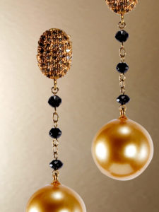 Gail Jewelers Yellow Golden Pearls and Black Diamond Earrings