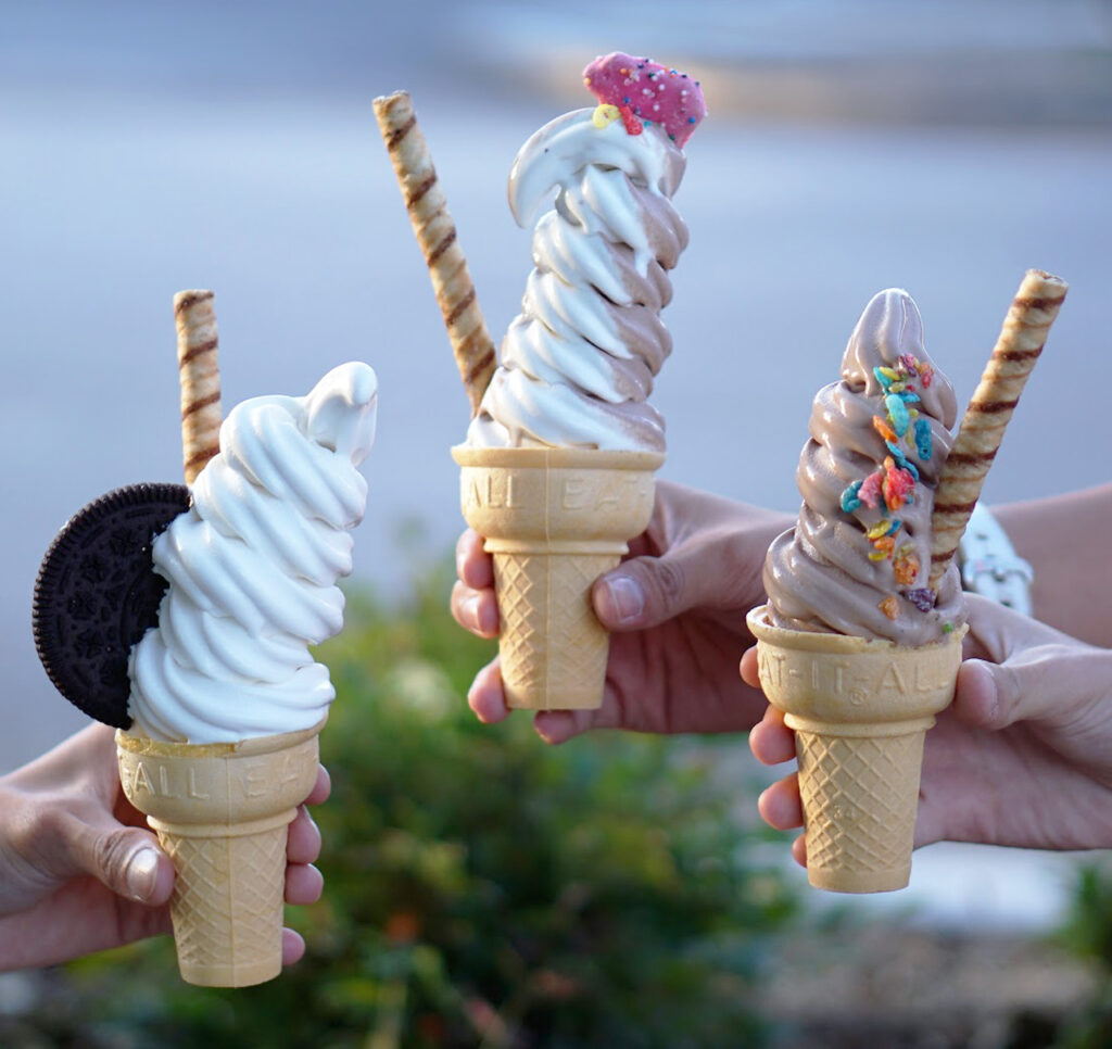 Three ice cream cones from Yogurtland